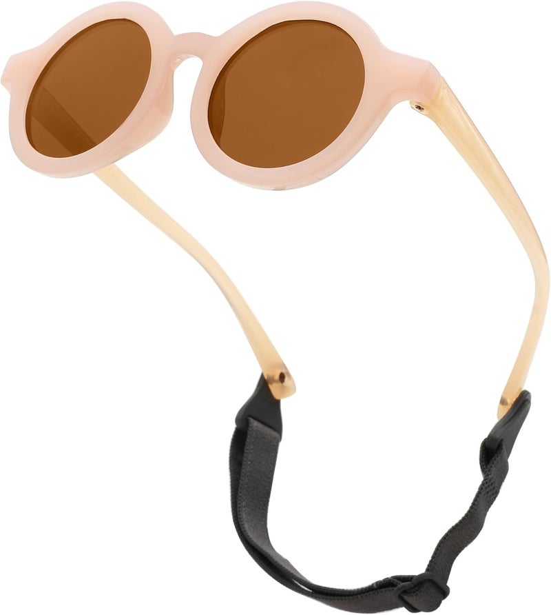 COASION Baby Polarized Round Sunglasses Flexible Rubber Shades with Strap for Toddler Newborn Infant Ages 0-24 Months - Image 1